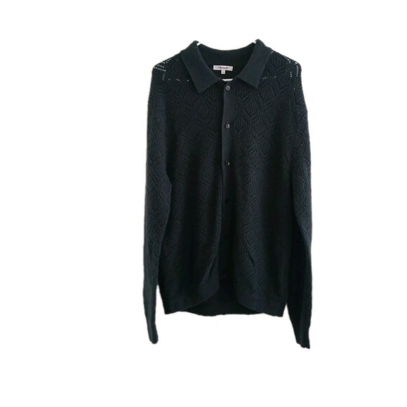 Madewell Mens M Diamond Stitch Cardigan Sweater Softwool Cashmere Mix Dark Navy - Picture 1 of 6